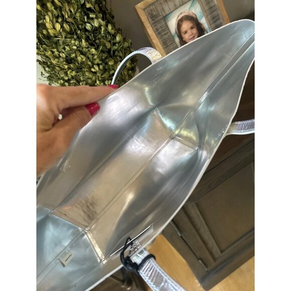 Mansur Gavriel Large Metallic Croc Tote Silver Womens Size OS - Picture 11 of 15